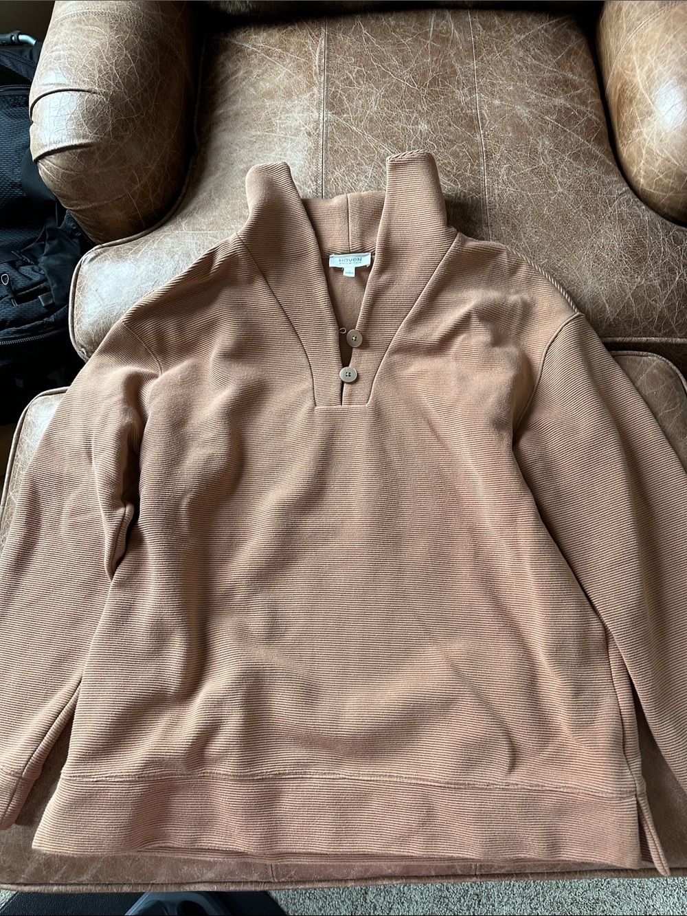 Women's Tan V-Neck Button Pullover Sweater